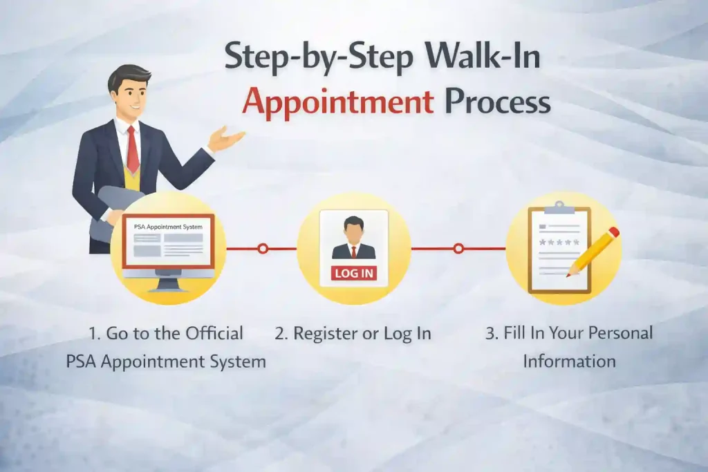 Step-by-step-walk-in-appointment-process:-go-to-PSA-appointment-system,-log-in,-fill-in-personal-information