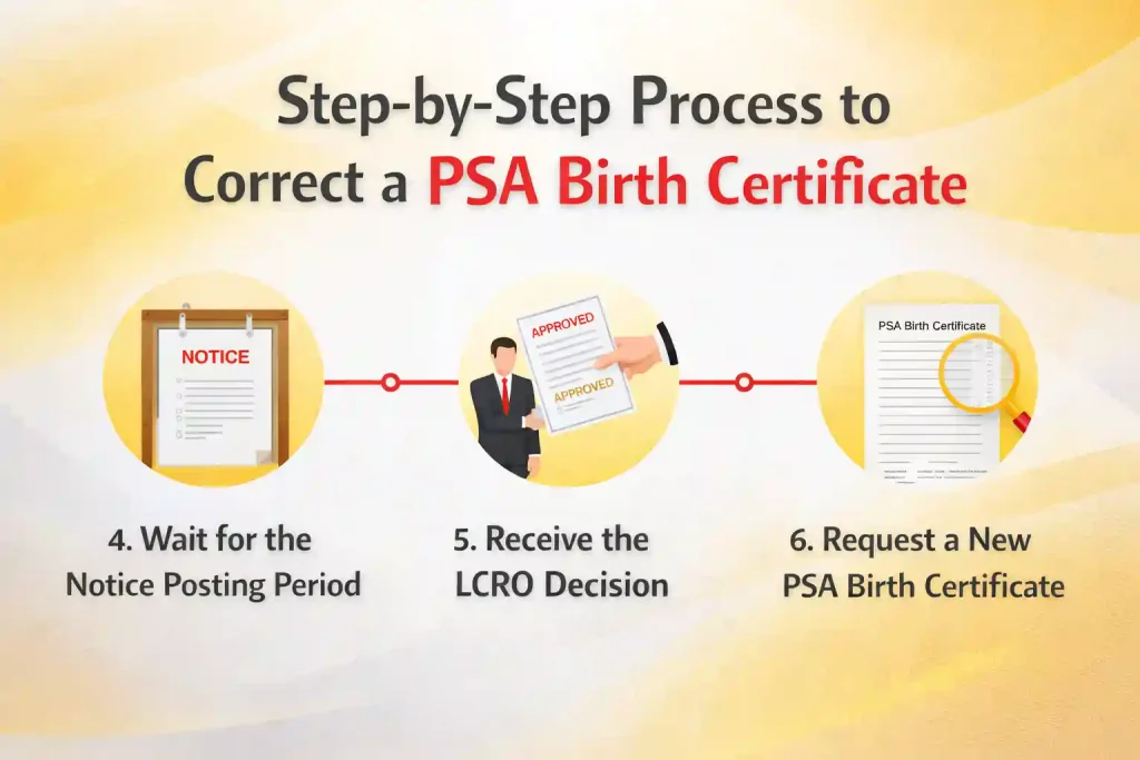 Step-by-step-process-to-correct-PSA-birth-certificate:-wait-for-notice,-receive-decision,-request-new-birth-certificate