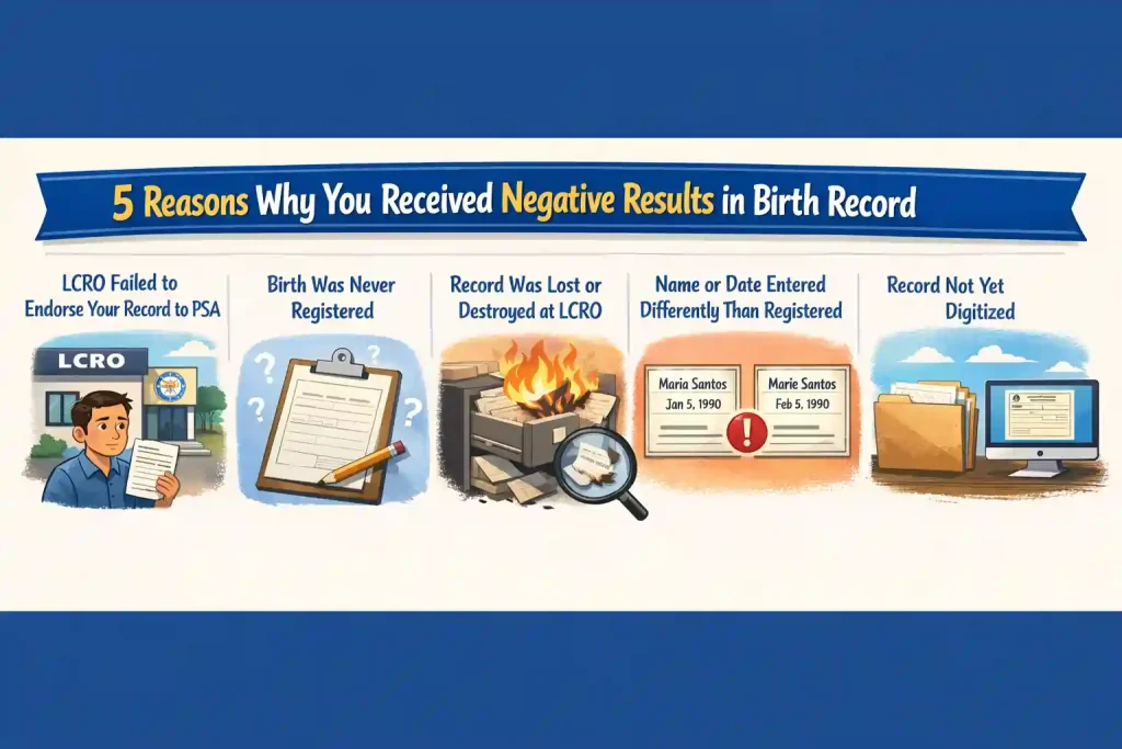 5-reasons-why-you-received-negative-results-in-birth-record:-LCRO-failed,-birth-not-registered,-lost-record,-incorrect-name,-not-digitized
